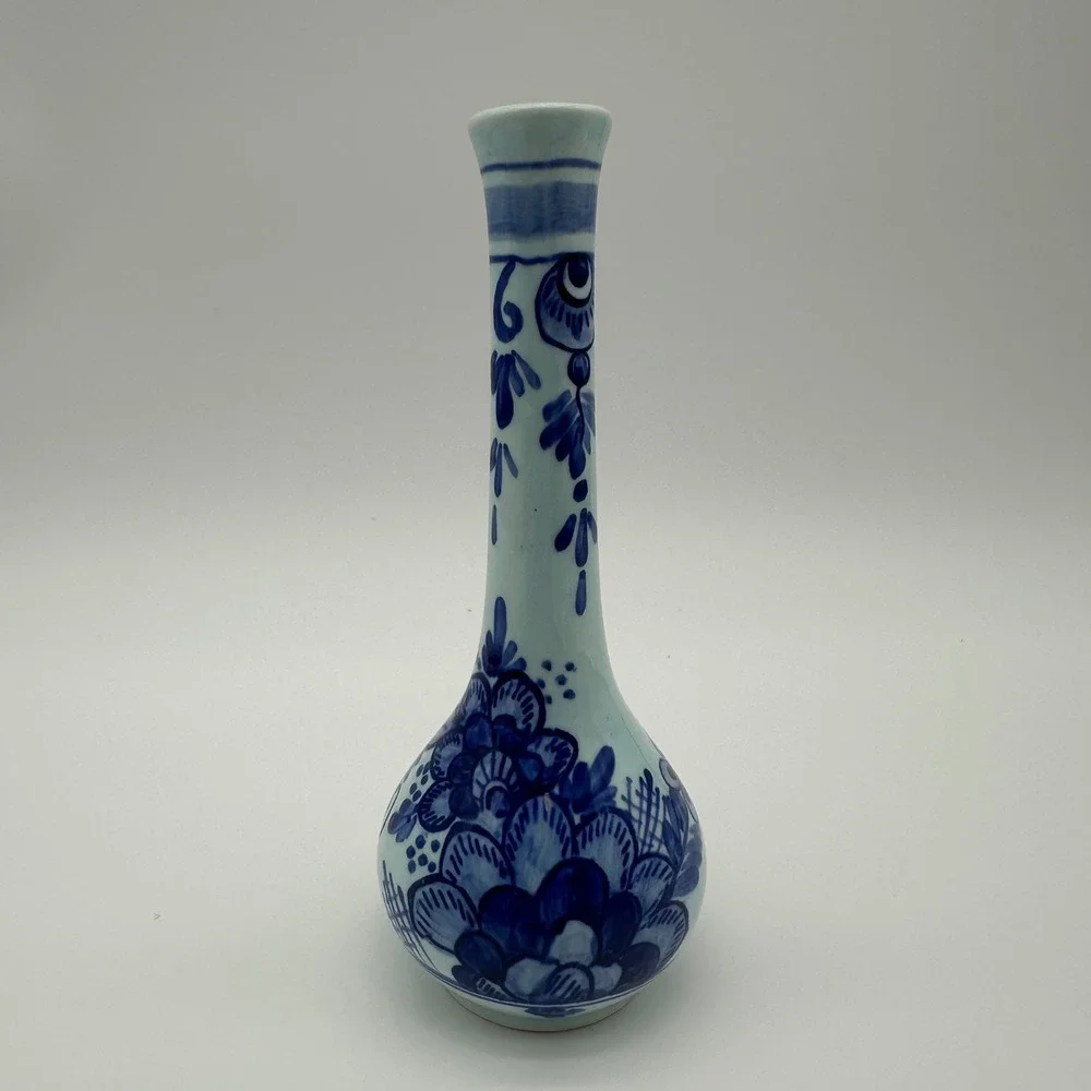 Michelotti Delft Blue Bud Vase Hand Painted Holland Floral Porcelain 6 Inch